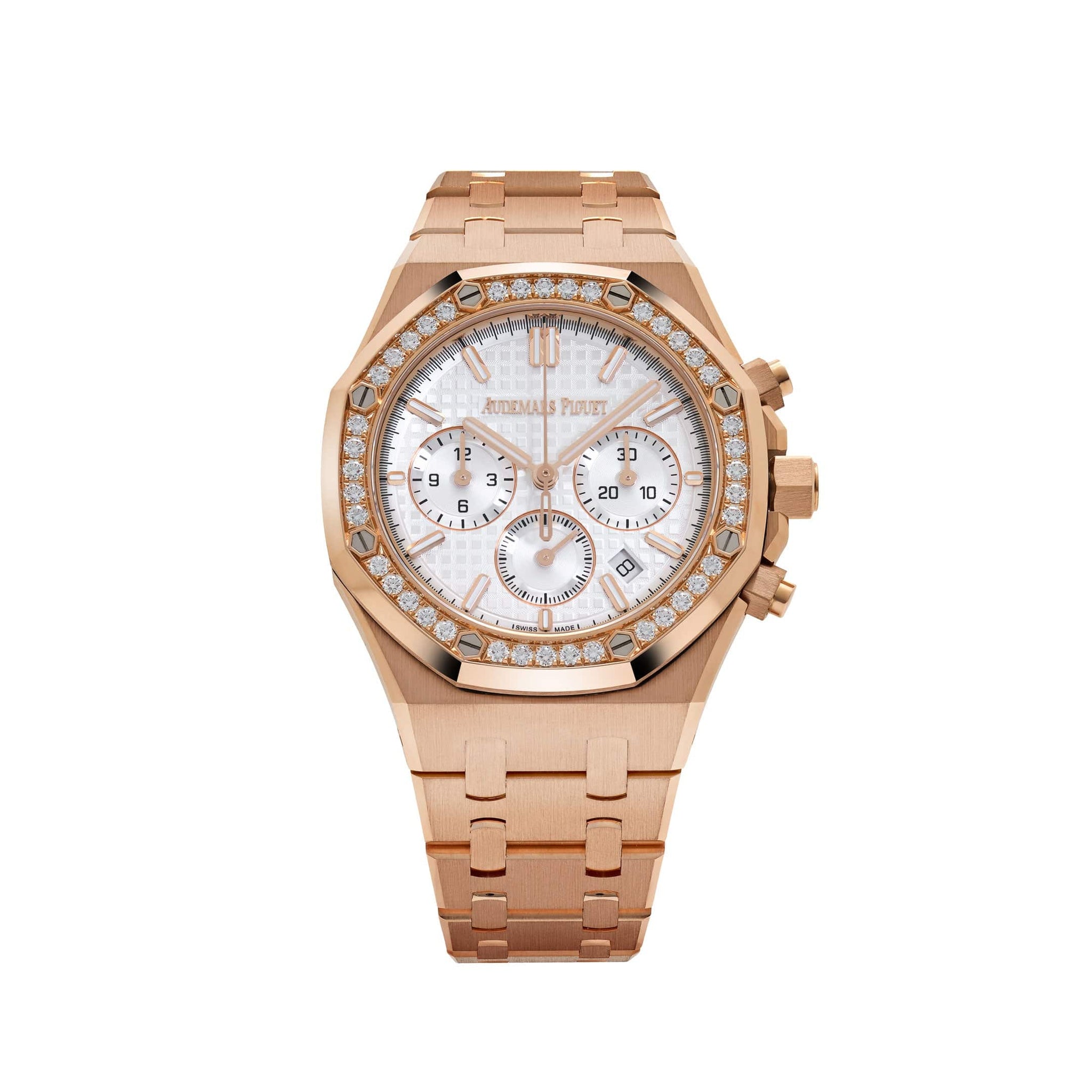 Audemars Piguet Royal Oak 26715OR.ZZ.1356OR.01 Chronograph Rose Gold Silver Dial Diamond Bezel (2022)