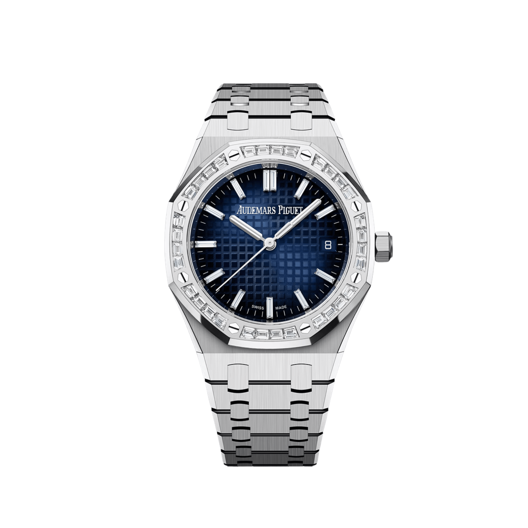 Audemars Piguet Royal Oak 77451BC.ZZ.1361BC.01 White Gold Smoked Blue Diamond Baguette Dial and Bezel
