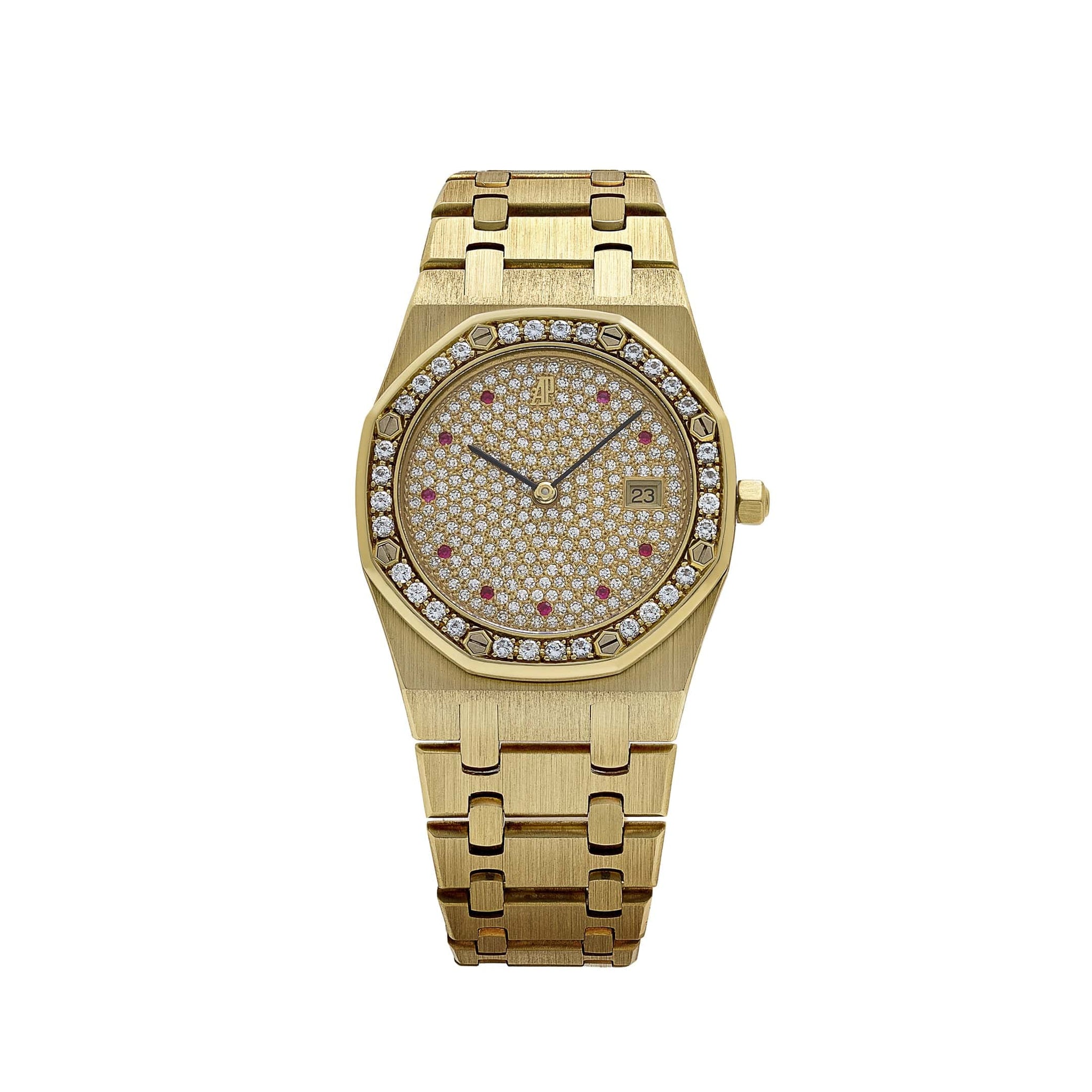 Audemars Piguet Royal Oak Vintage 56342BA.Z.0789BA.03 'Ladies' Yellow Gold Diamond Ruby Dial Diamond Bezel Quartz (2001)