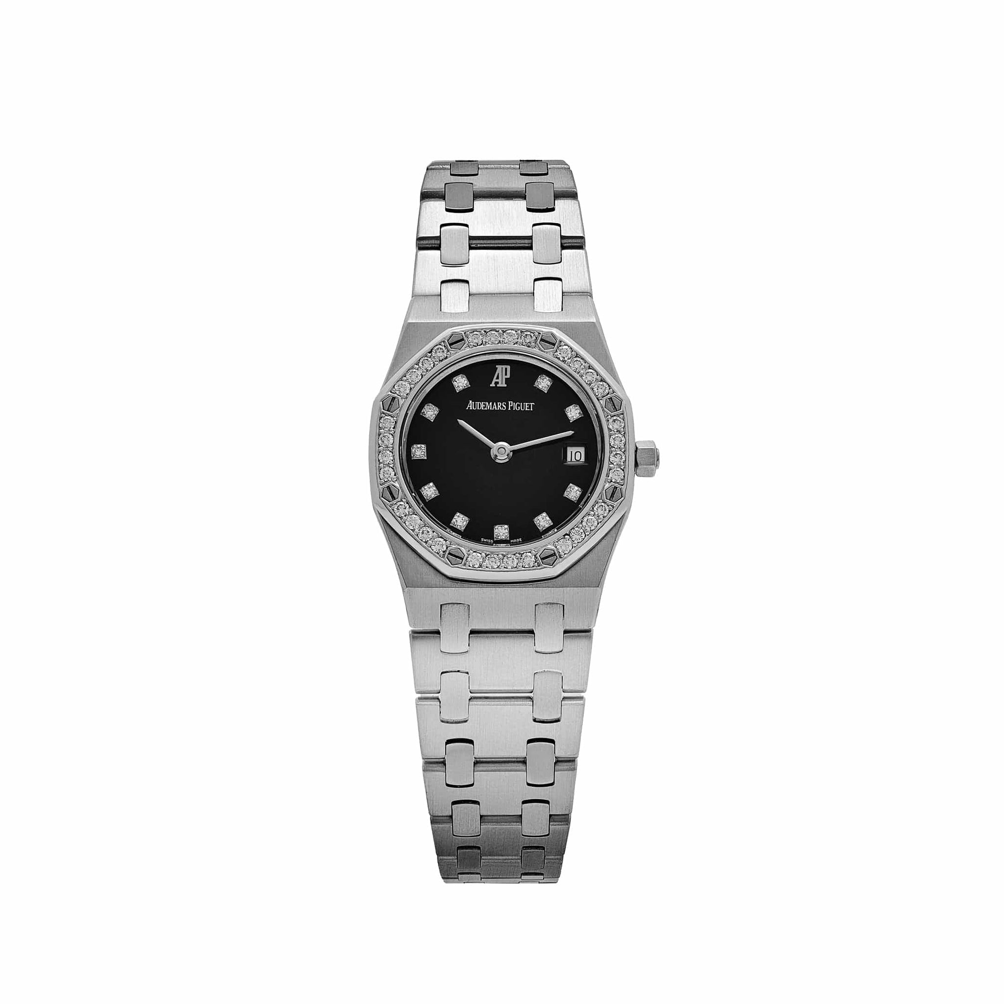Audemars Piguet Royal Oak Vintage 'Ladies' White Gold Black Diamond Dial Diamond Bezel Quartz