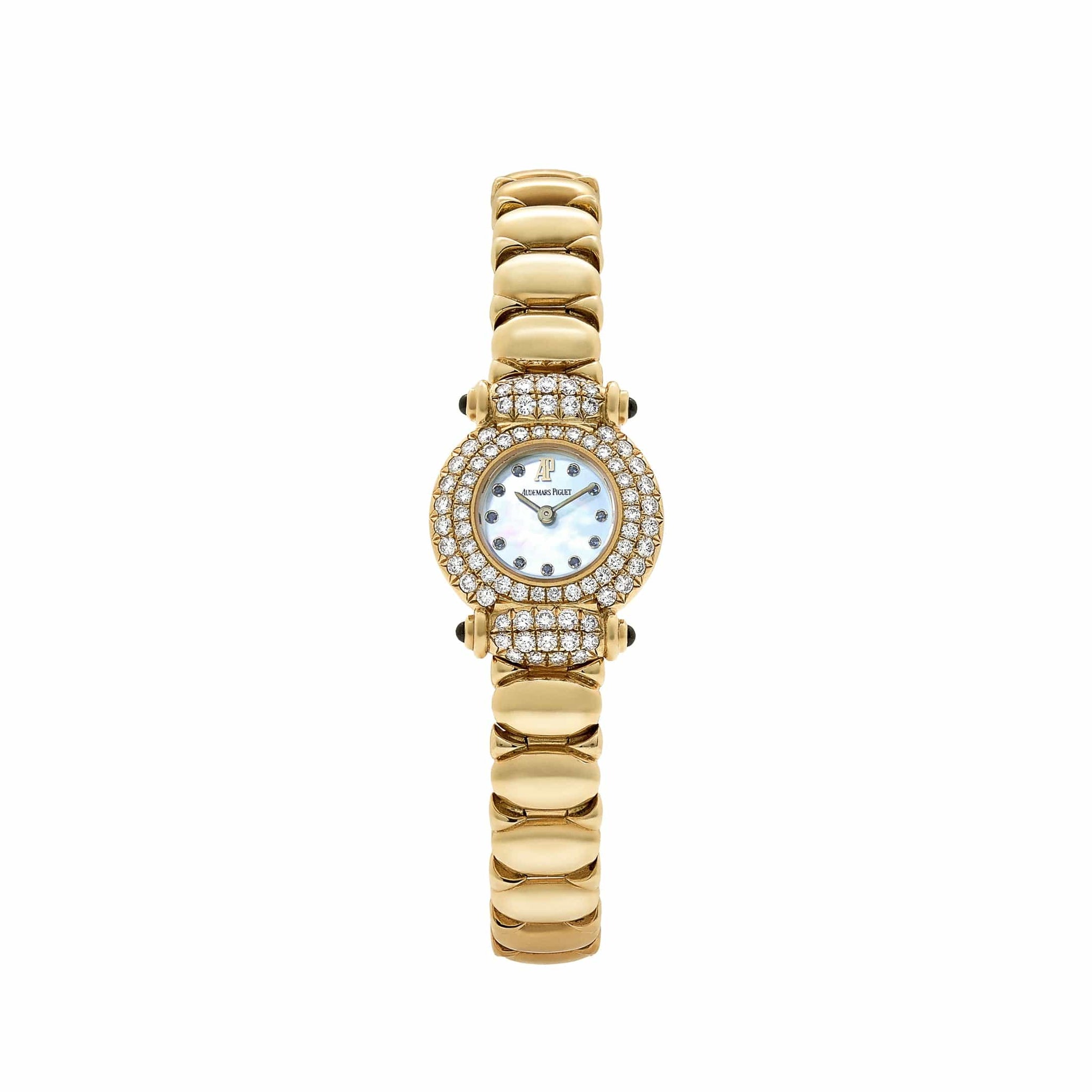 Audemars Piguet Vintage Classique 67030BA.SS.1088BA.01 'Ladies' Yellow Gold Mother of Pearl Sapphire Dial Diamond Bezel Quartz (1996)