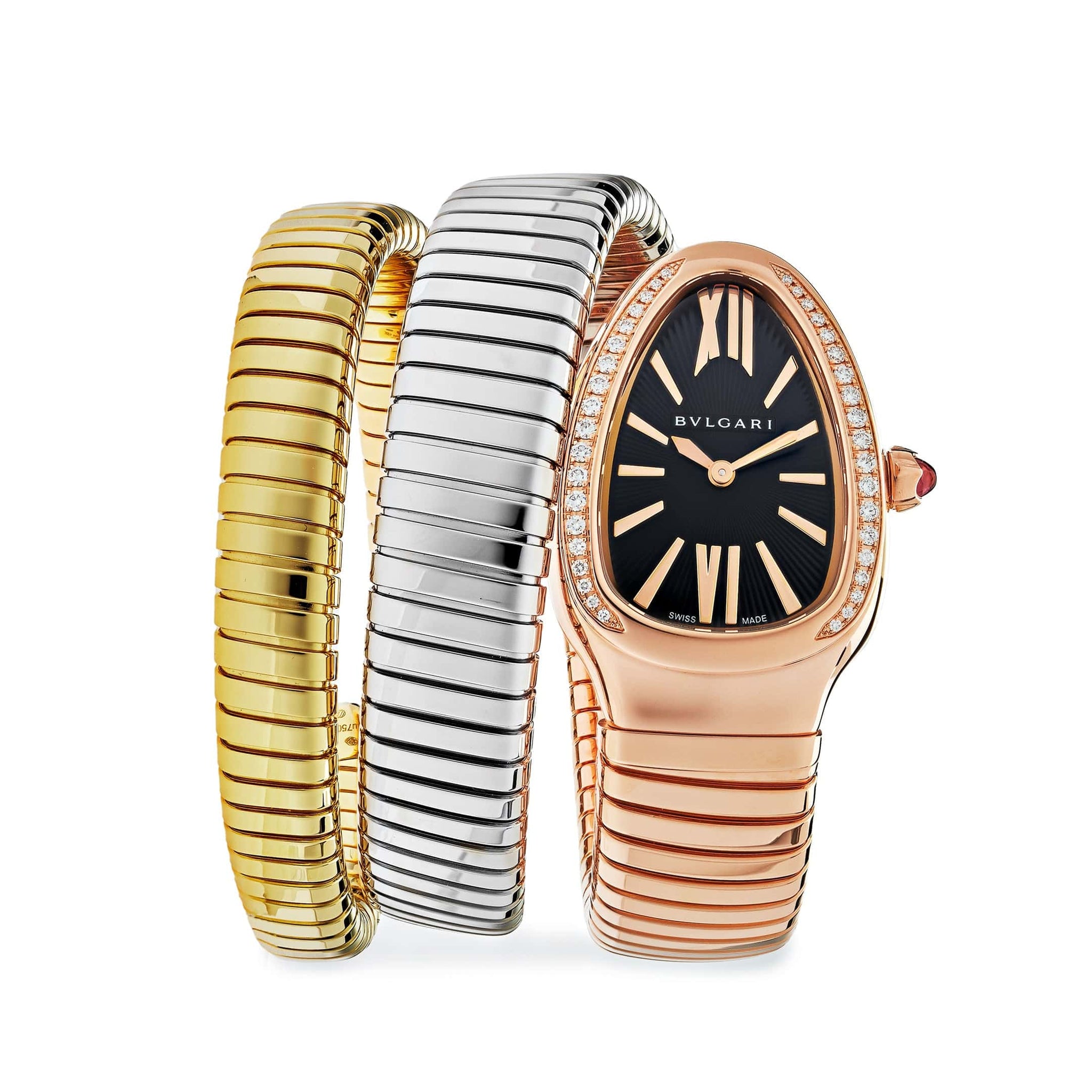 BVLGARI Serpenti Tubogas Watch 102948 Three-Tone Double Spiral Black Dial Diamond Bezel (2022)