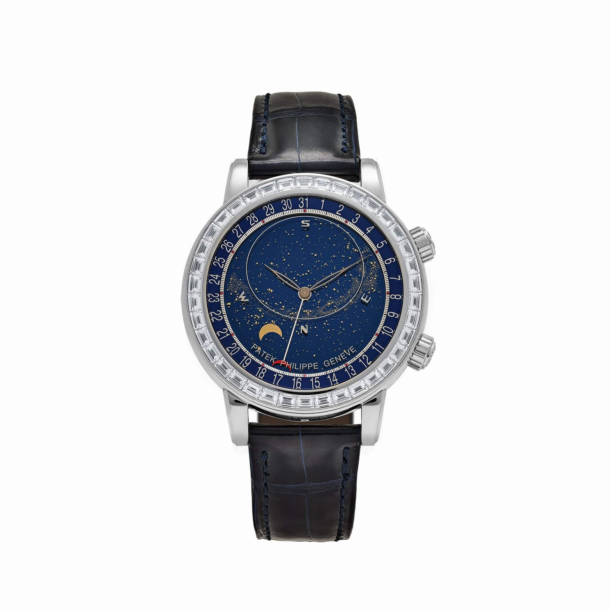 Patek Philippe Celestial Joaillerie Grand Complications 6104P-010 Platinum Blue Dial Diamond Baguette Bezel (2025)
