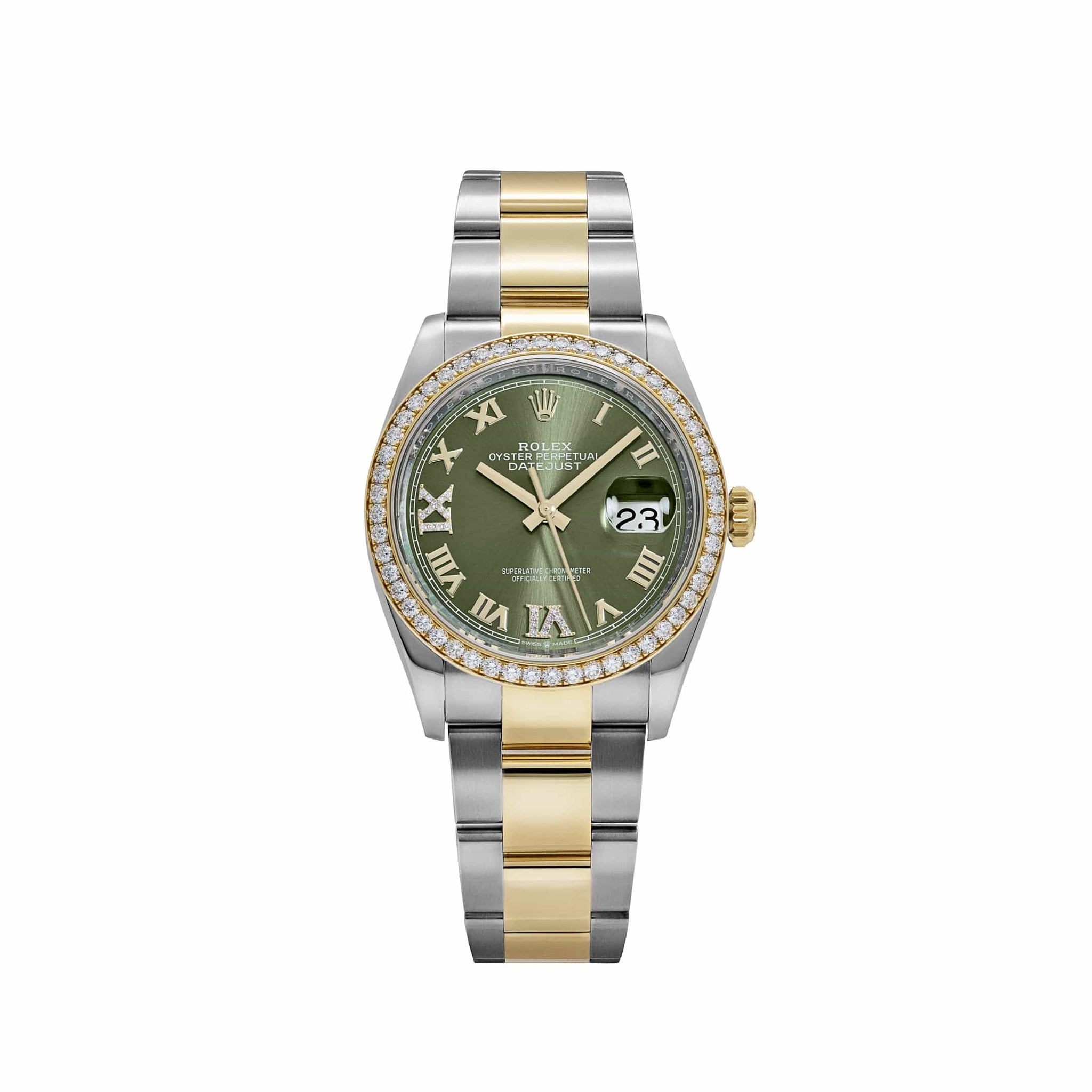 Rolex Datejust 36 126283RBR Stainless Steel Yellow Gold Olive Green Diamond Dial Diamond Bezel Oyster (2023)