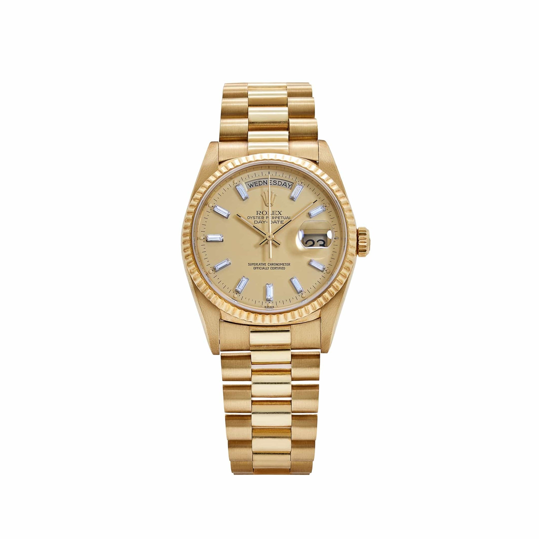 Rolex Day-Date 18238 Yellow Gold Champagne Diamond Baguette Dial (1991)