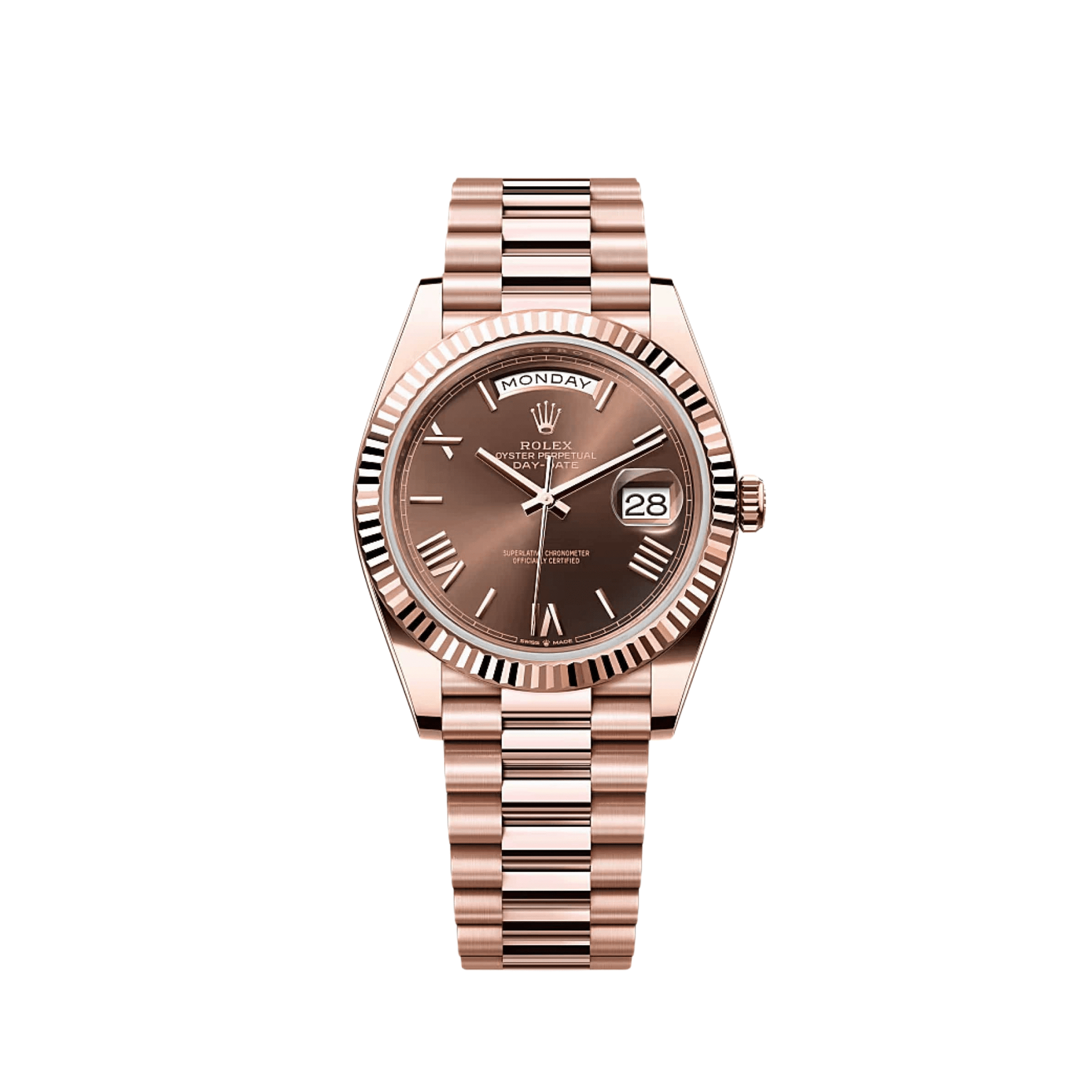 Rolex Day-Date 40 228235 Rose Gold Chocolate Roman Numerals Dial (2021)
